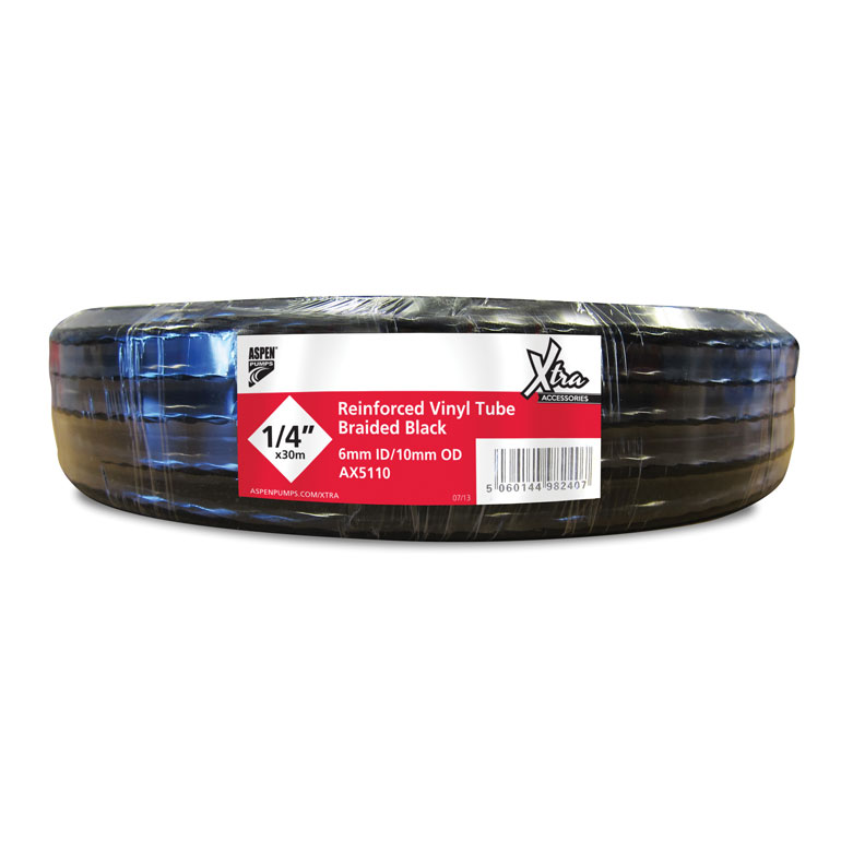 Tubería de vinilo rollos negros reforzados (trenzados)
1/4” (6 mm) 